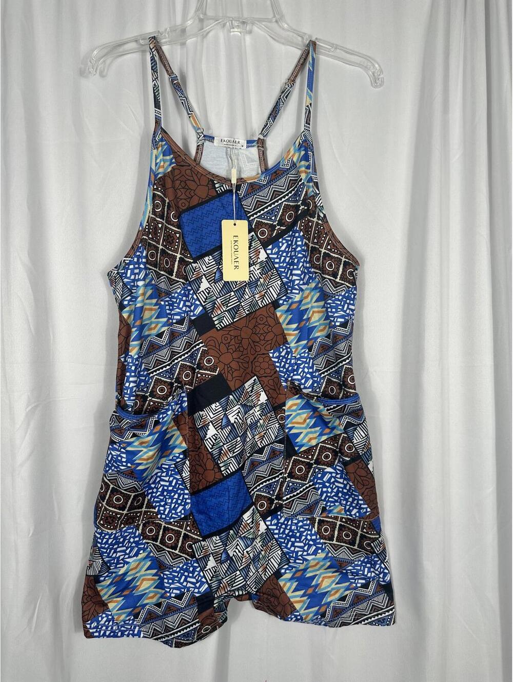 Ekouaer Women's Patchwork Print Sleeveless Romper, Medium